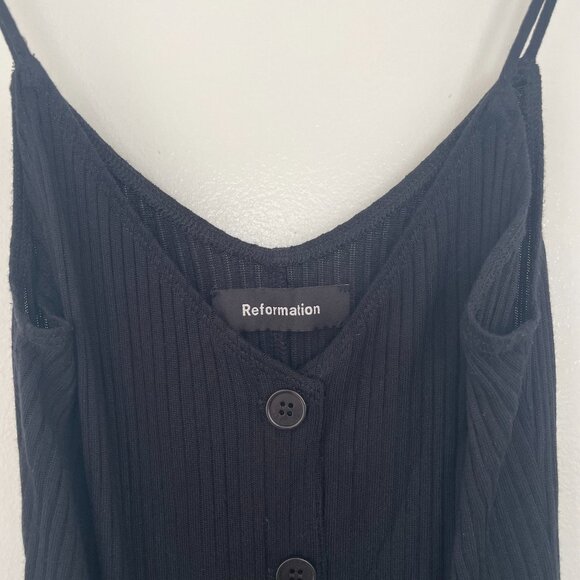 Reformation Ribbed Button Down Knit Midi Casey Dress in black - Picture 7 of 13